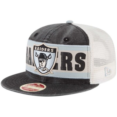 Men's Oakland Raiders New Era Black/Natural Vintage Stripe Throwback Redux 9FIFTY Adjustable Hat 2930762